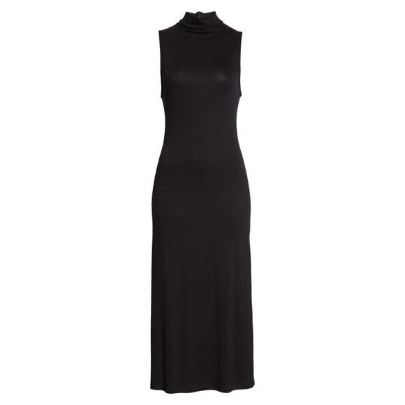 NWT Vince Sleeveless Mock Neck Midi in Black Knit Column Dress S $295 - Picture 1 of 11